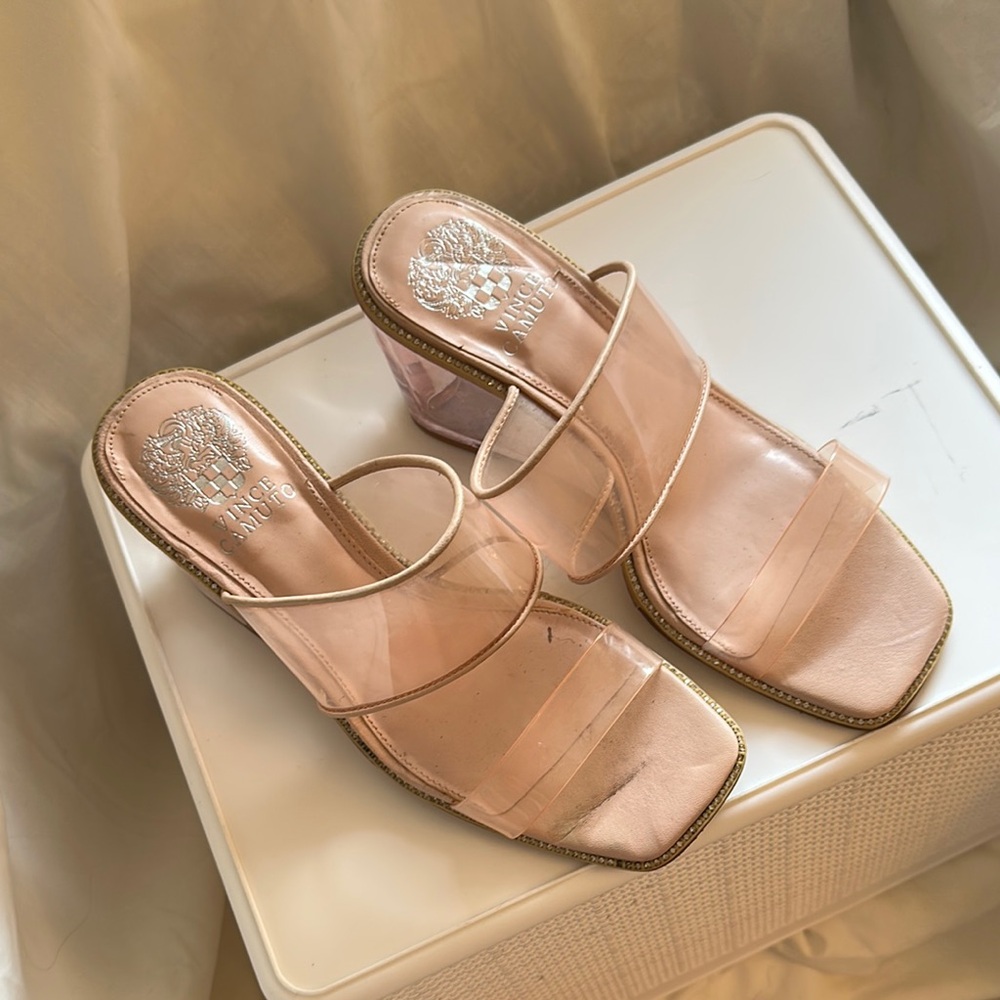 Vince camuto Cream Heels with Square-Toe Design